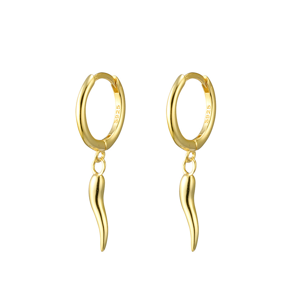 Italian Cornicello Charm Huggie Earrings