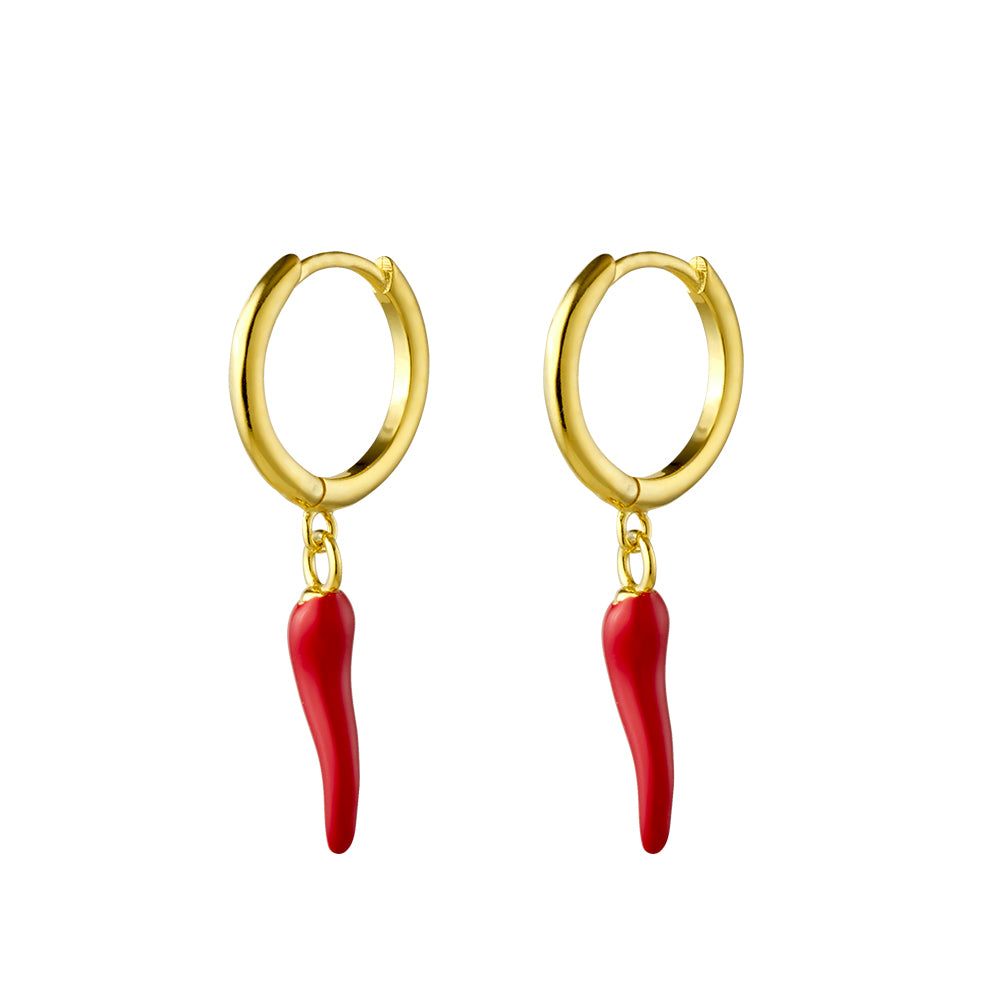 Italian Cornicello Charm Huggie Earrings