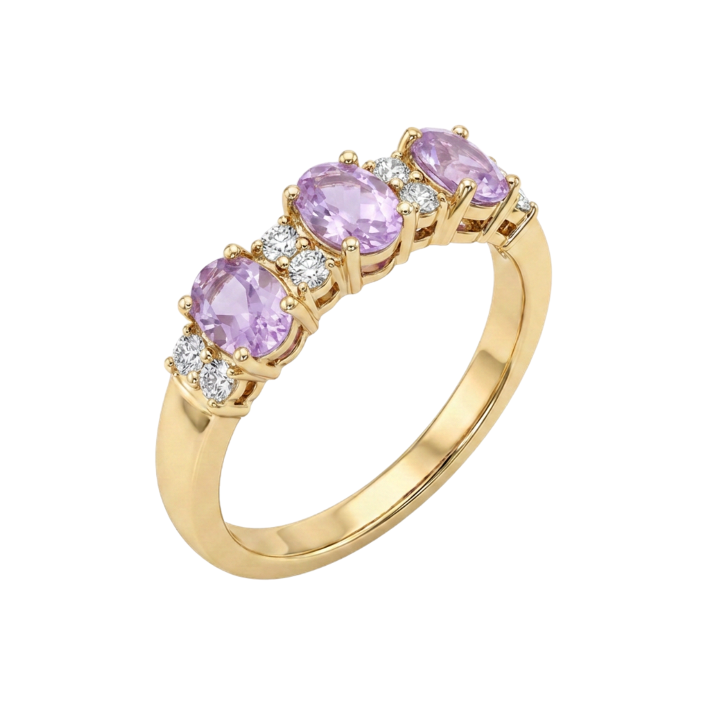 Lilah 9ct Gold Oval Lilac Amethyst Trilogy Ring (Size O)