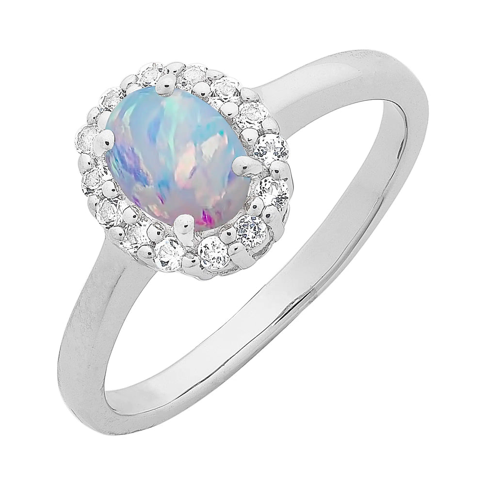 Sterling Silver Lab Grown Opal & White Topaz Ring