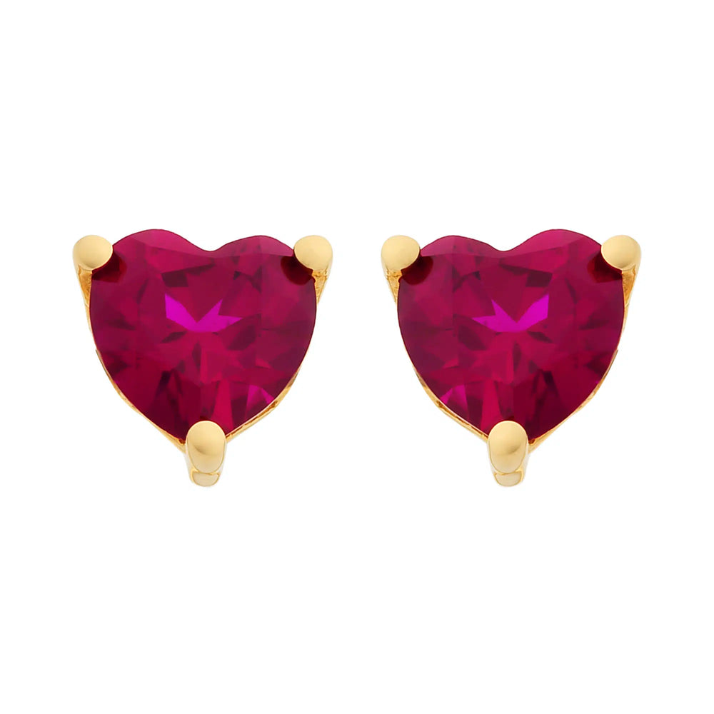 Cupid 9ct Gold Heart-Shaped Created Ruby Studs