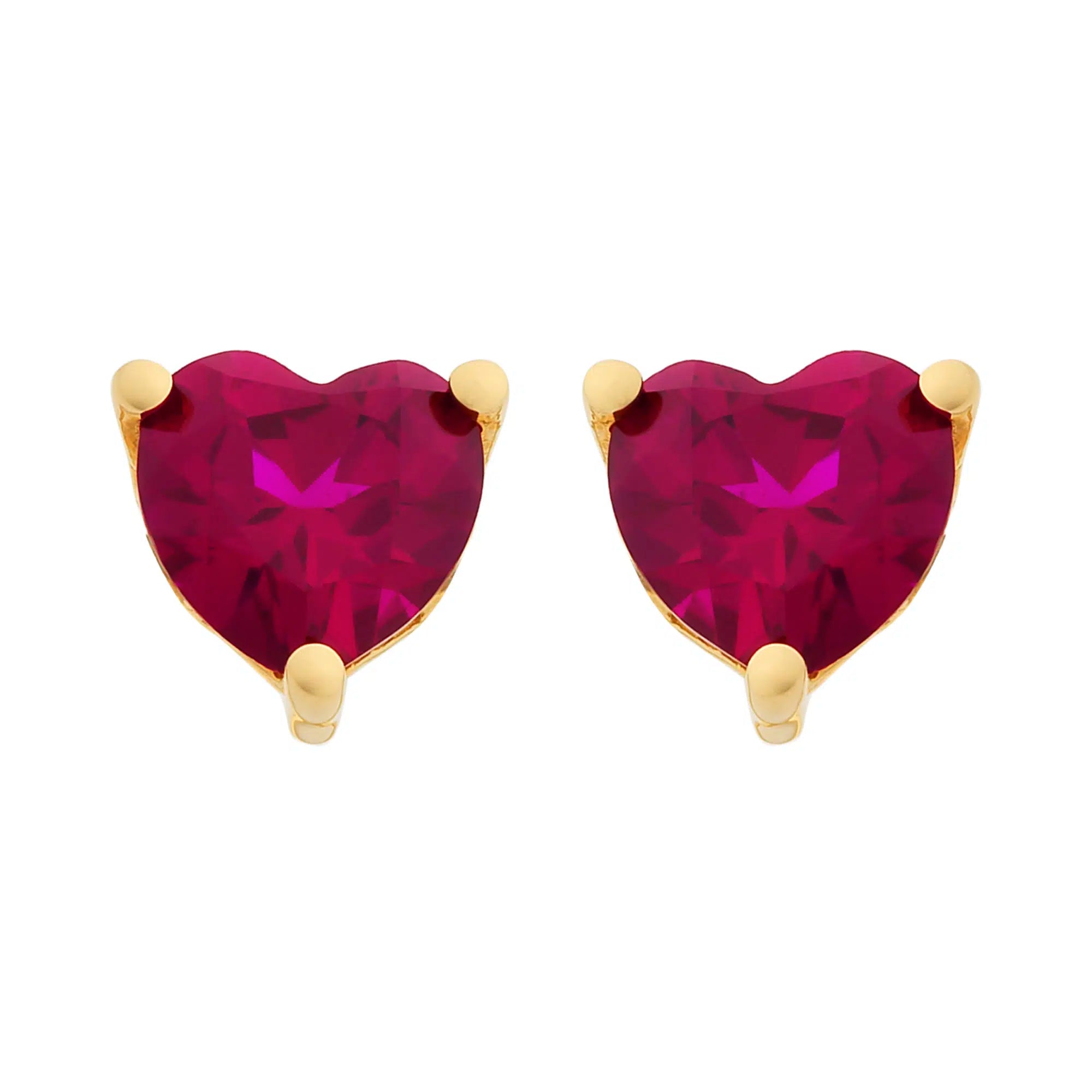 9ct Gold Heart-Shaped Created Ruby Studs