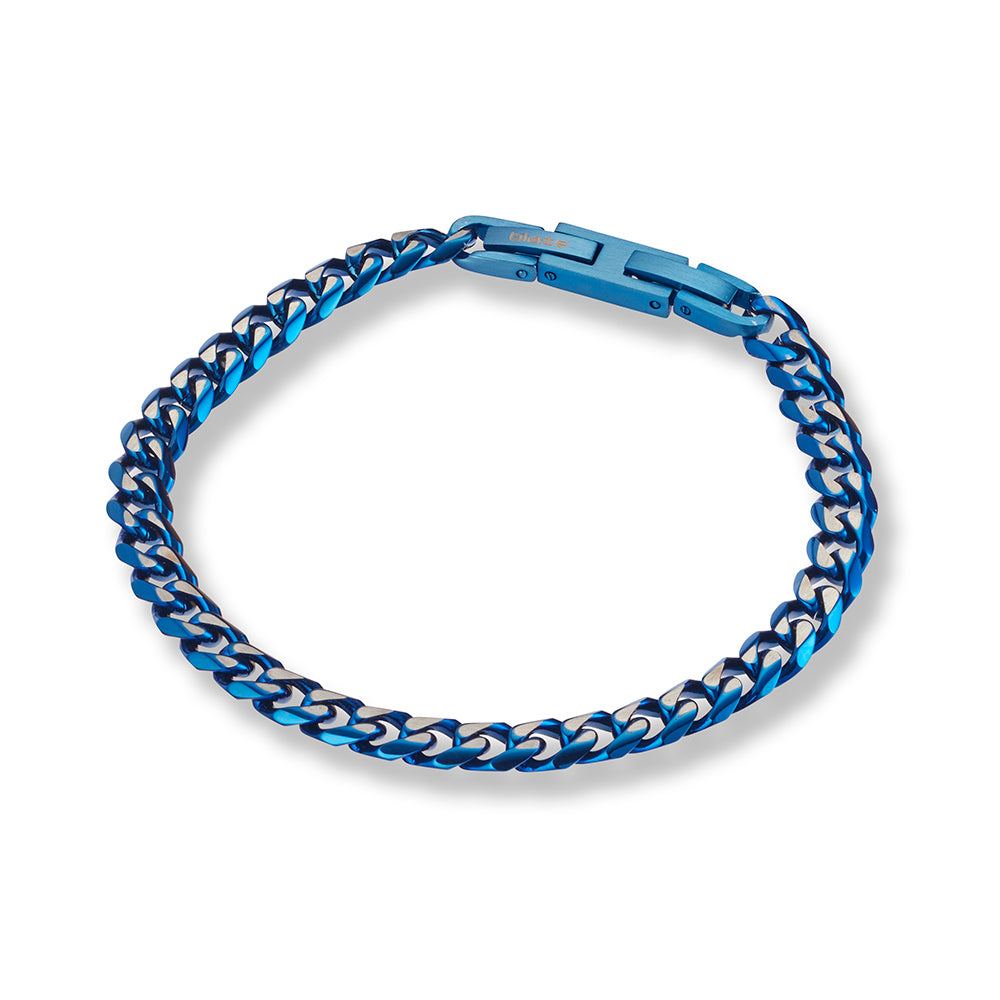 Mens Stainless Steel Cuban Link Bracelet (Blue)