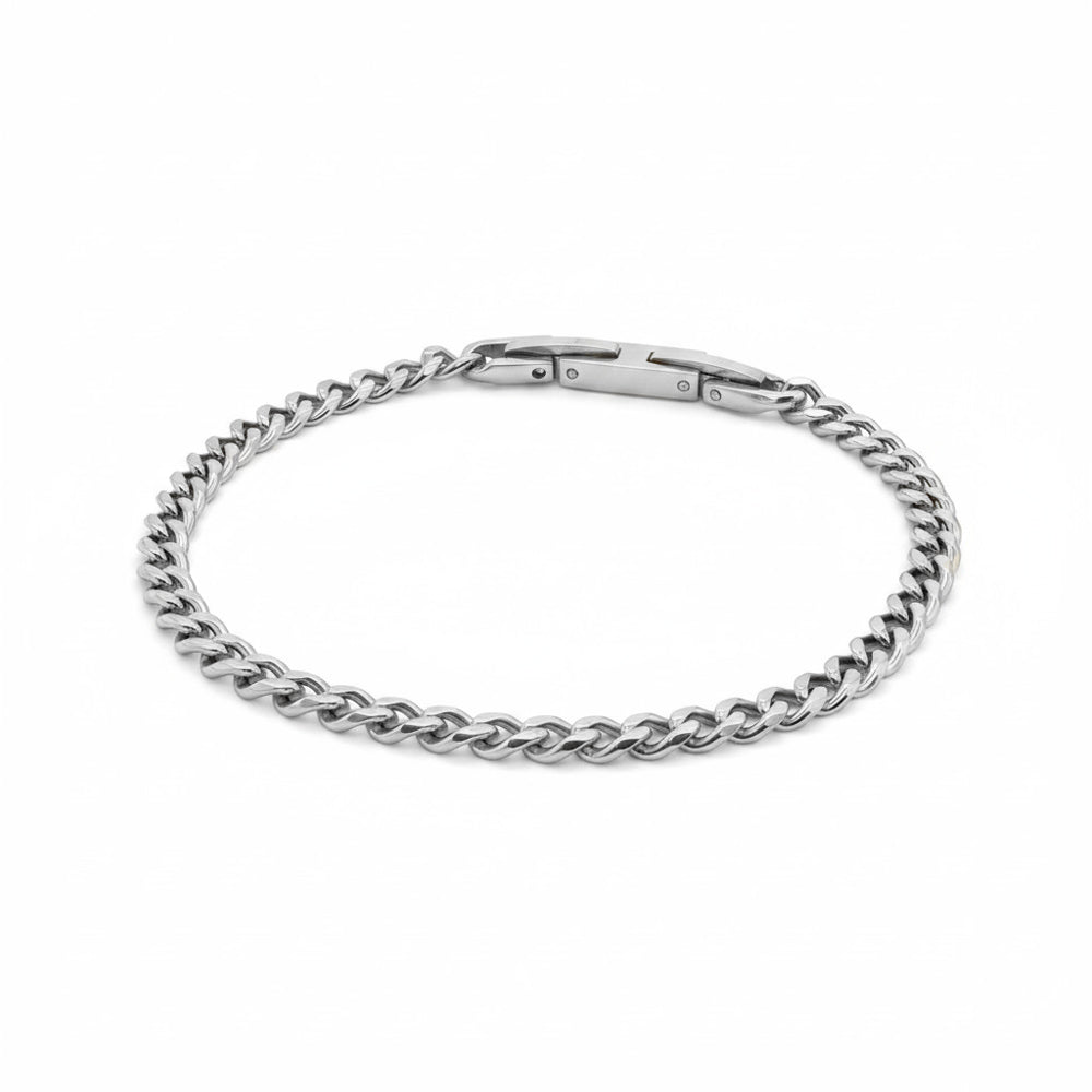Mens Stainless Steel Cuban Link Bracelet (Silver)