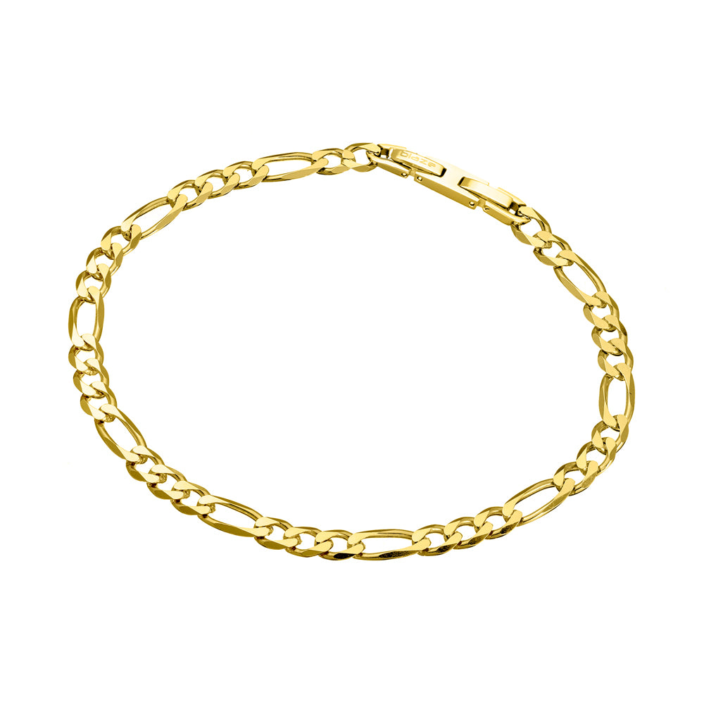 Mens Stainless Steel Figaro Link Bracelet (Gold)