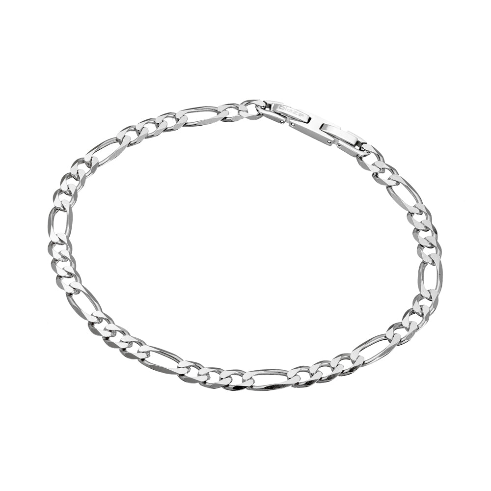 Mens Stainless Steel Figaro Link Bracelet (Silver)
