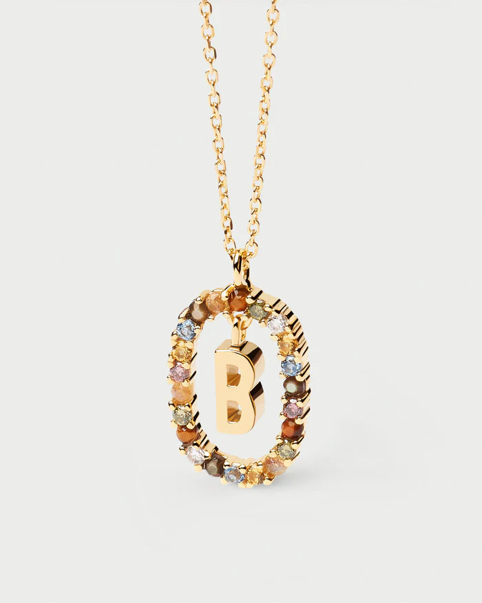 Semi-Precious Gemstone Letter Pendant Necklace