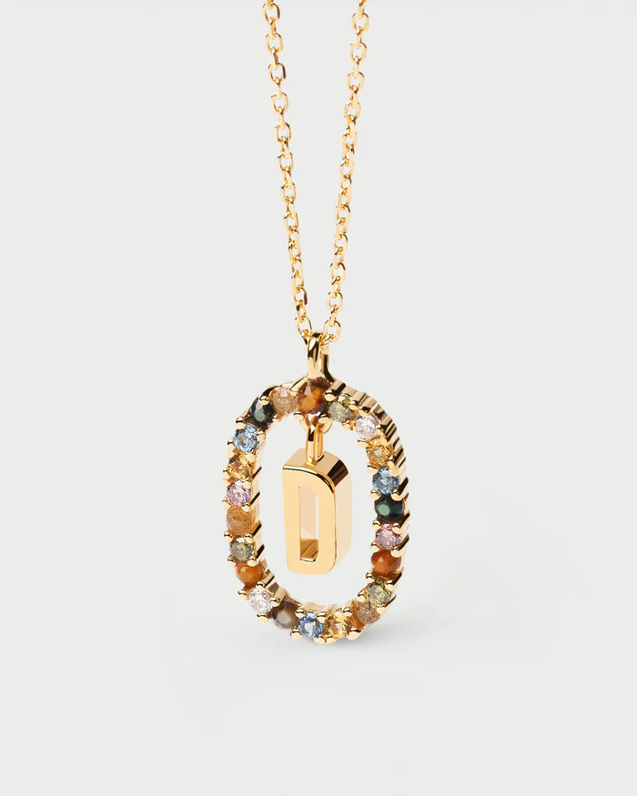 Semi-Precious Gemstone Letter Pendant Necklace