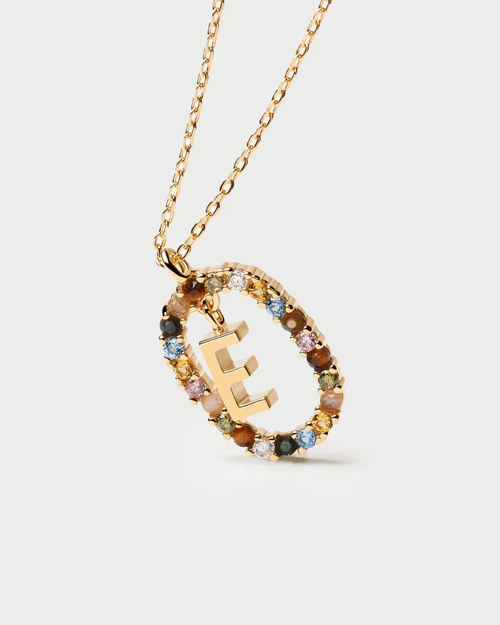 Semi-Precious Gemstone Letter Pendant Necklace