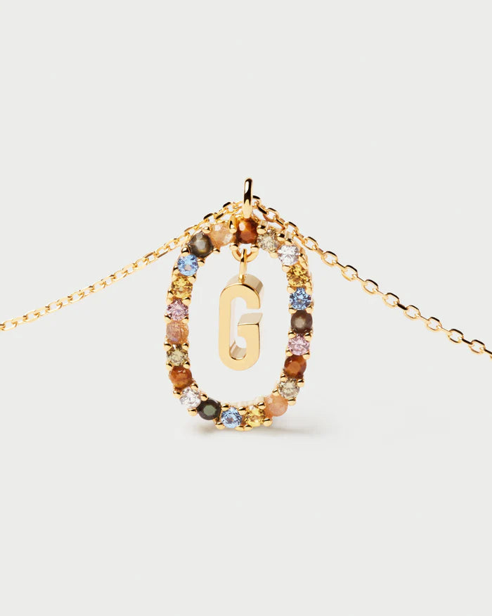Semi-Precious Gemstone Letter Pendant Necklace