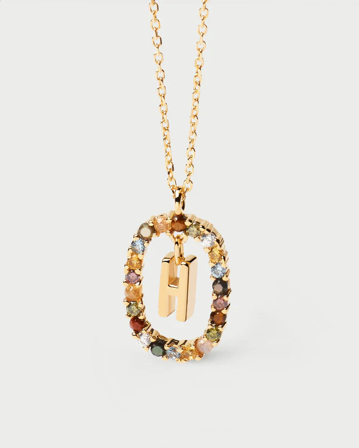 Semi-Precious Gemstone Letter Pendant Necklace