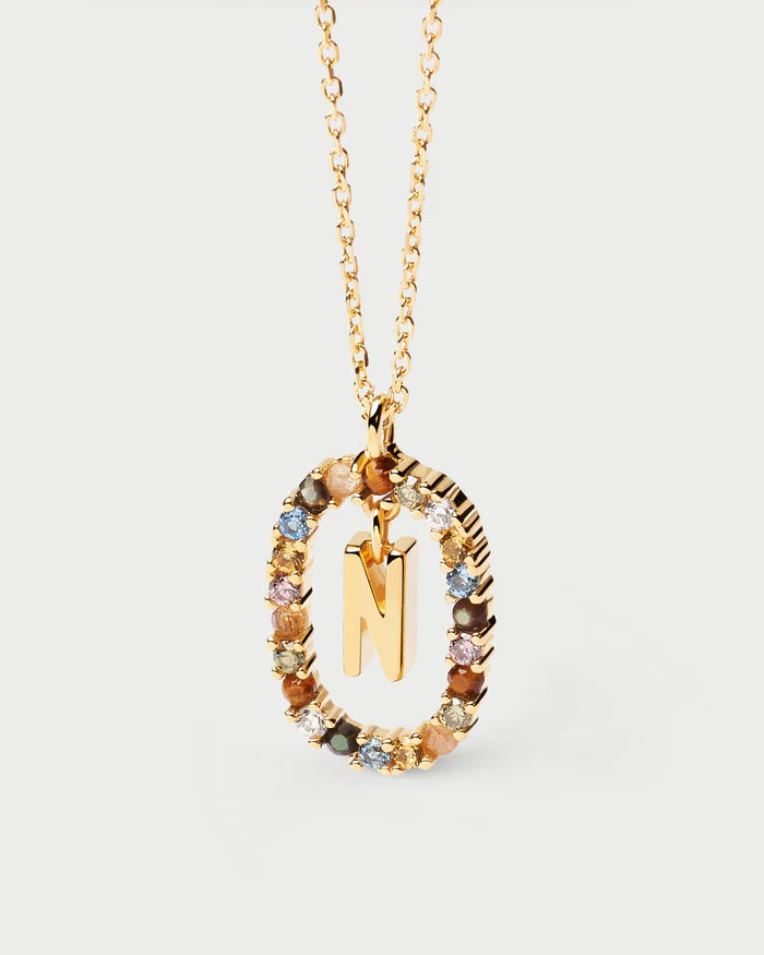 Semi-Precious Gemstone Letter Pendant Necklace