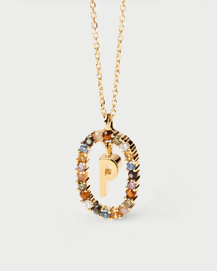 Semi-Precious Gemstone Letter Pendant Necklace