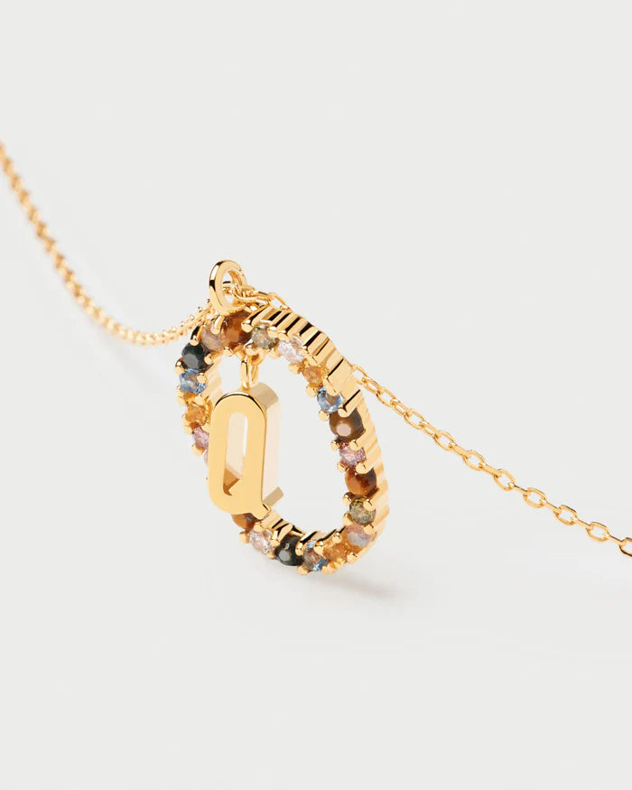 Semi-Precious Gemstone Letter Pendant Necklace