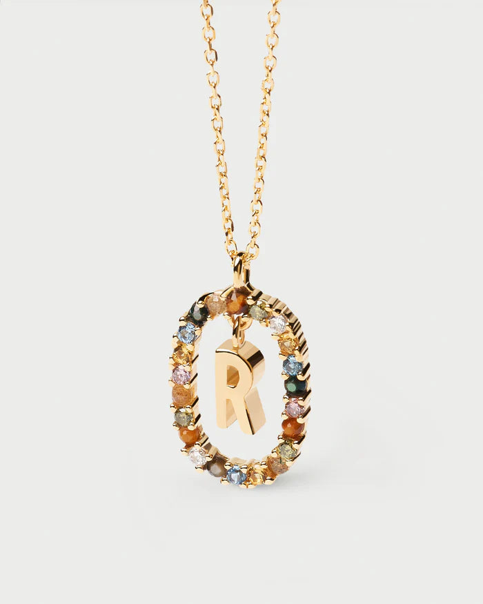 Semi-Precious Gemstone Letter Pendant Necklace