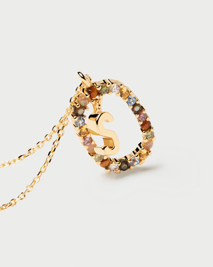 Semi-Precious Gemstone Letter Pendant Necklace