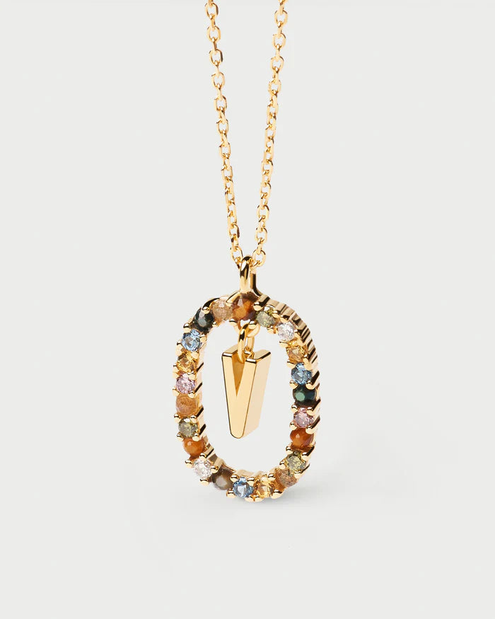 Semi-Precious Gemstone Letter Pendant Necklace