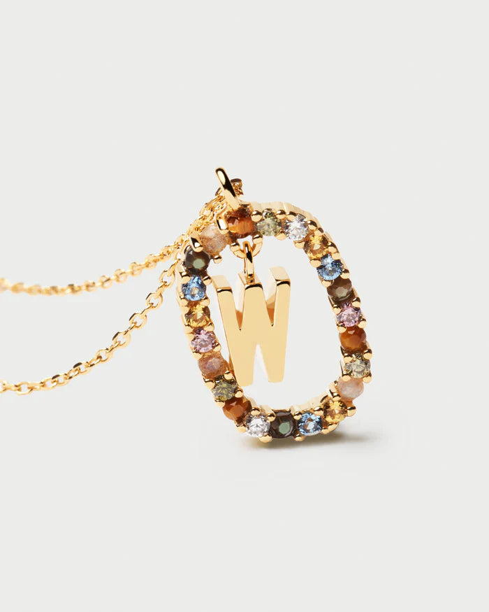 Semi-Precious Gemstone Letter Pendant Necklace