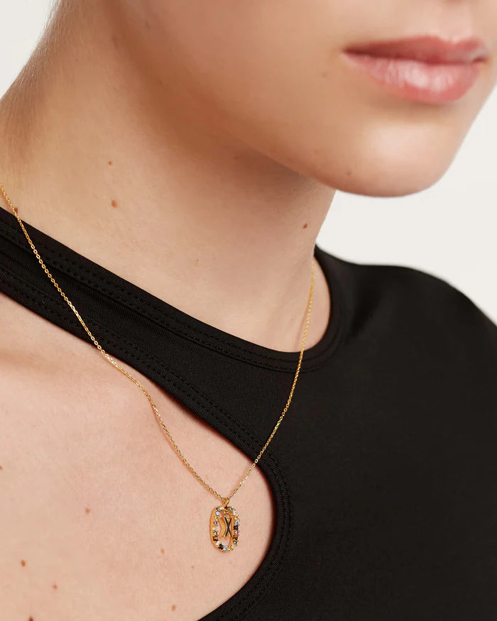 Semi-Precious Gemstone Letter Pendant Necklace