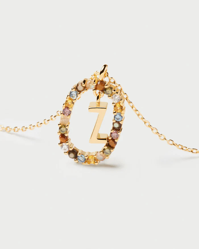 Semi-Precious Gemstone Letter Pendant Necklace