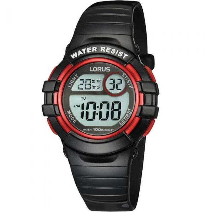 Lorus Black and Red Digital Sports Watch