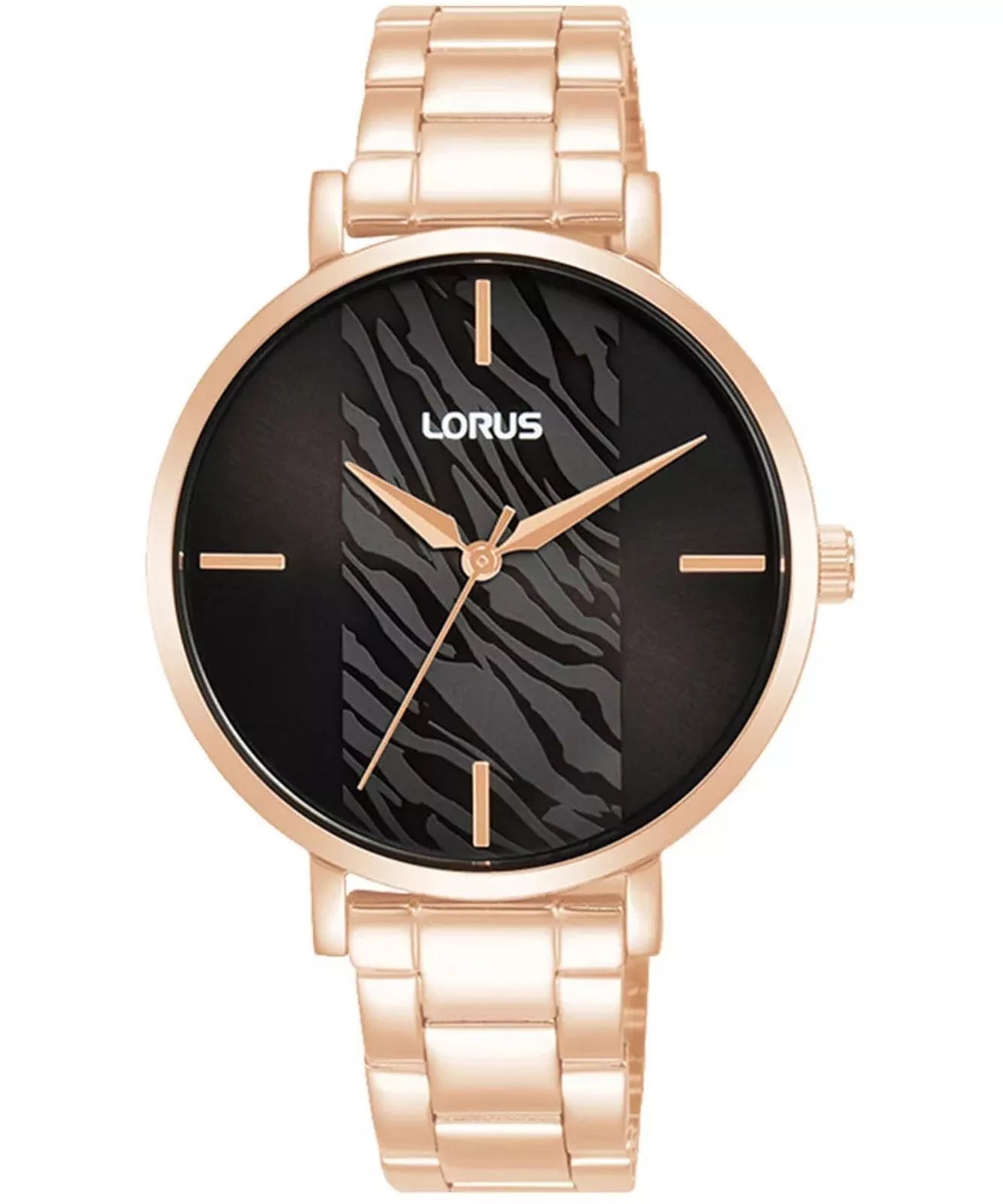 Lorus Modern Rose Gold Ladies Fashion Watch Black Zebra Dial