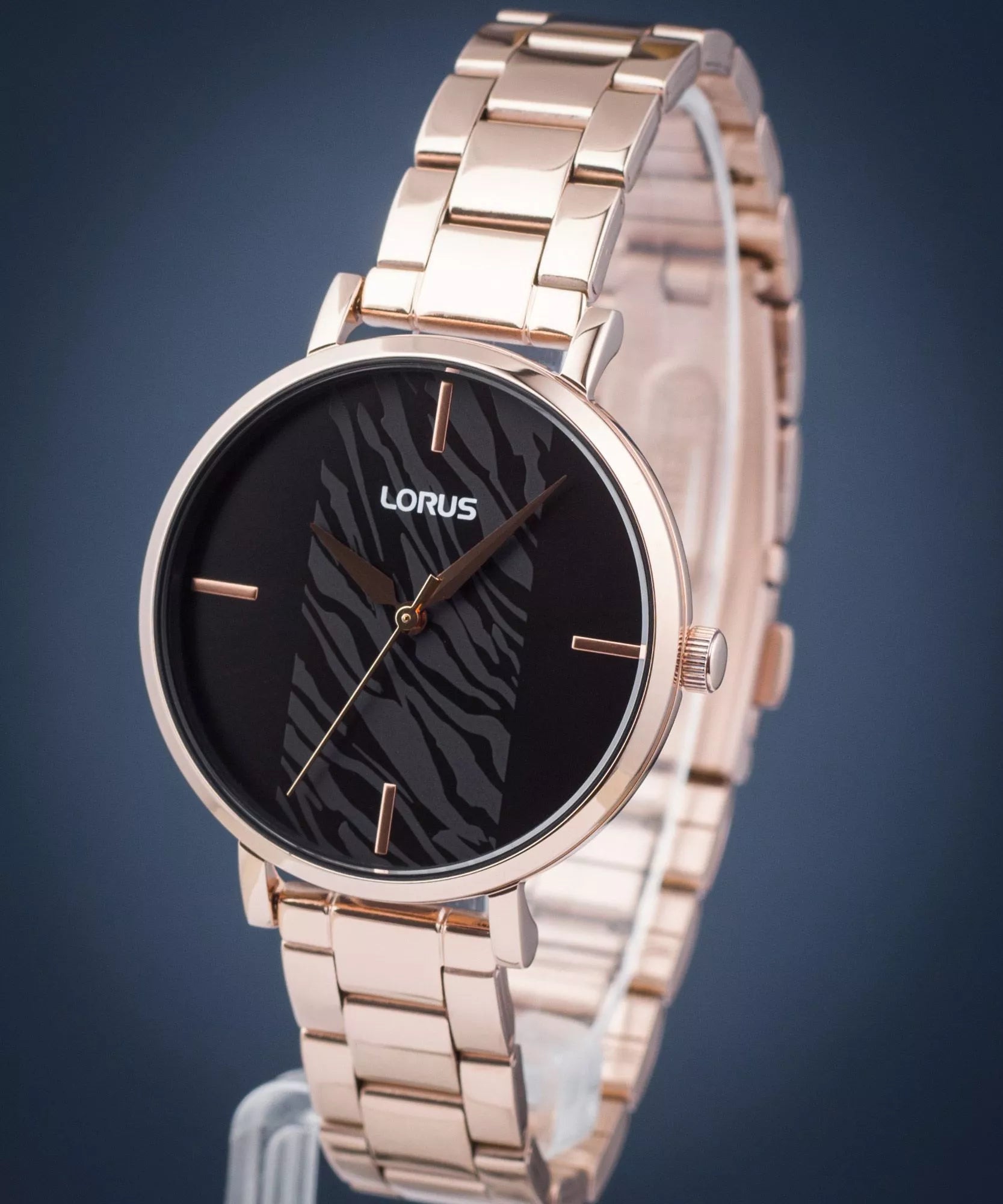 Lorus Modern Rose Gold Ladies Fashion Watch Black Zebra Dial