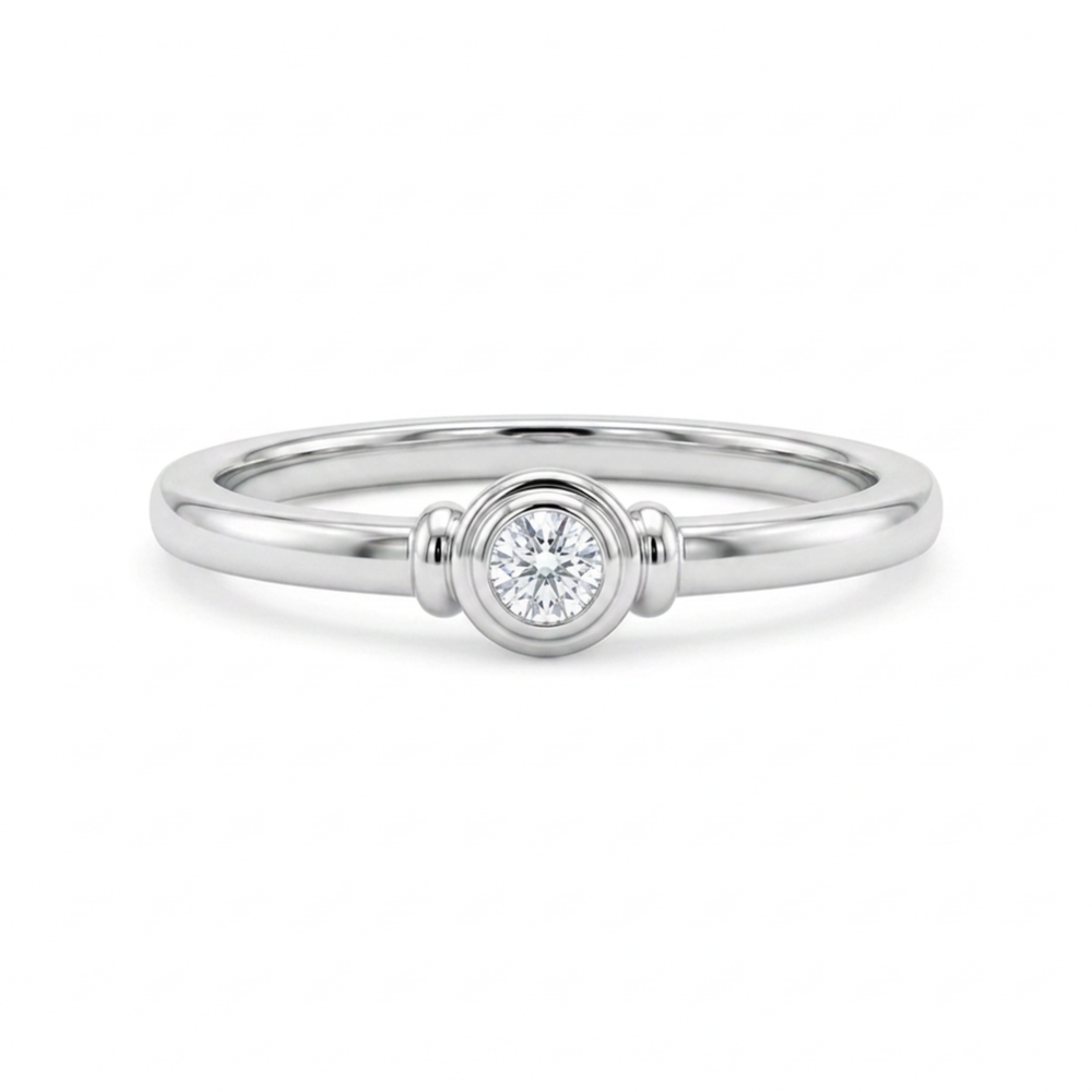Rebecca 9ct White Gold 0.10ct Bezel Set Round Diamond Solitaire Engagement Ring (Size K)
