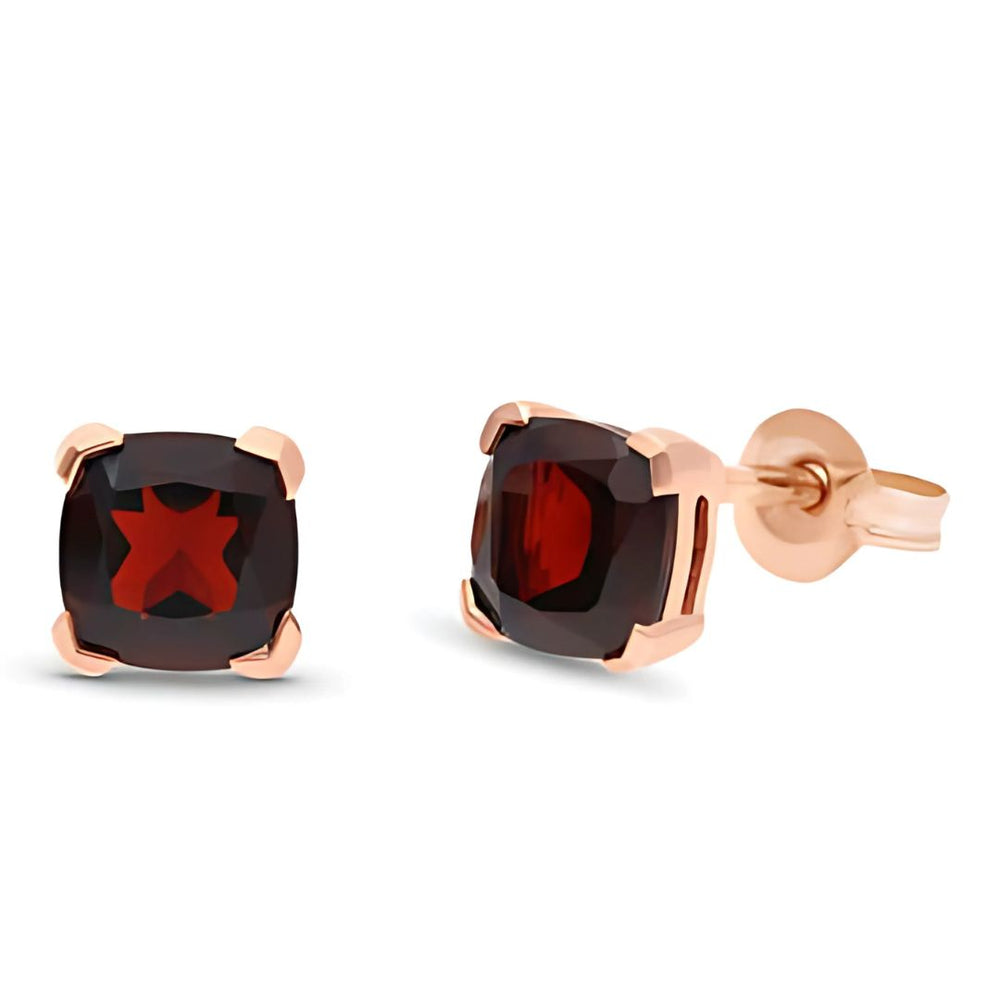 Maple 9ct Rose Gold Cushion Cut Garnet Stud Earrings