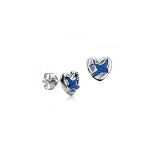 Heart-shaped blue bird stud