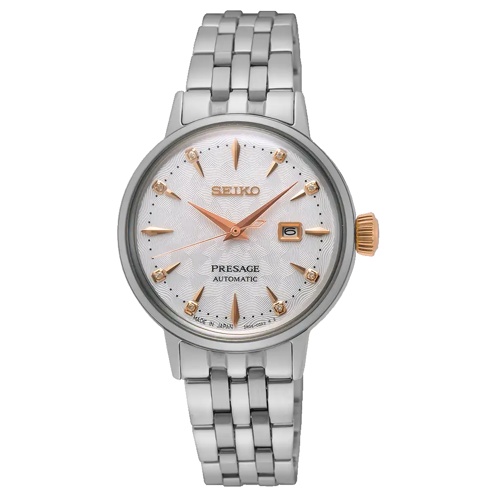 Seiko Two Tone Silver Rose Gold Diamond Set Ladies Cocktail Dress Watch