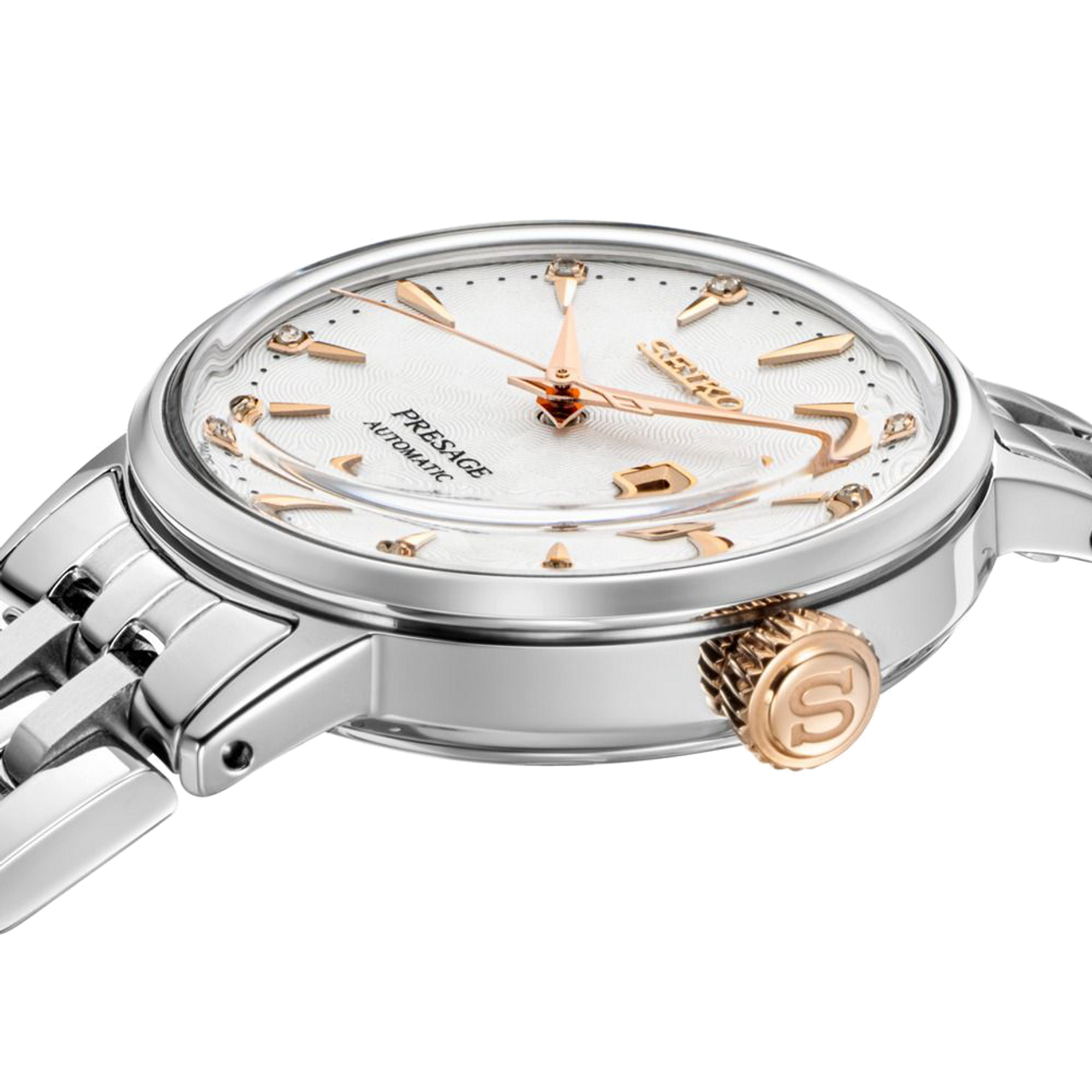 Seiko Two Tone Silver Rose Gold Diamond Set Ladies Cocktail Dress Watch