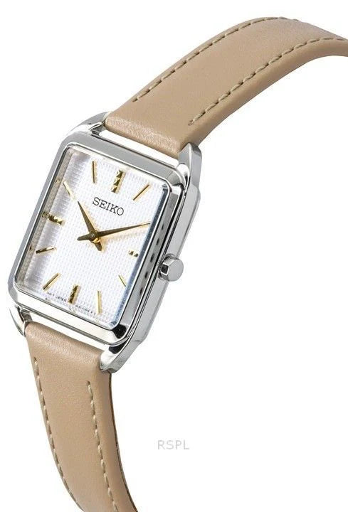 Seiko Square Face Tan Leather Strap Dress Watch