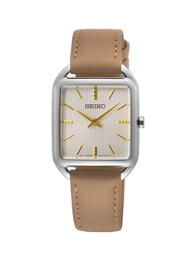 Seiko Square Face Tan Leather Strap Dress Watch