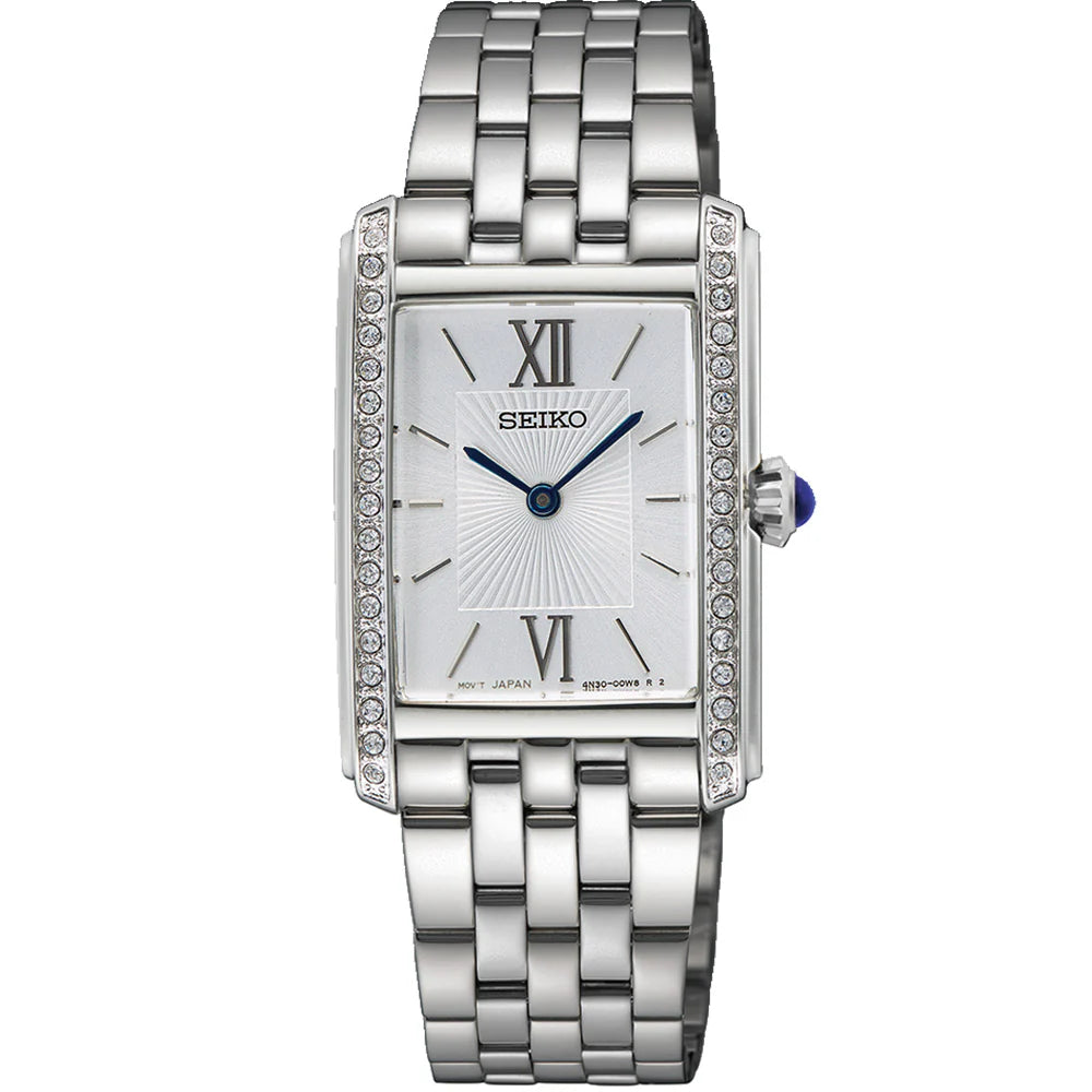 Seiko Ladies Classic Caprice Stone Set Crystal Bezel Silver Dress Watch