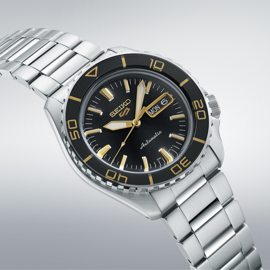 Seiko 5 SNZH Tribute with Black-Gold Bezel and Luminescent Indices Watch