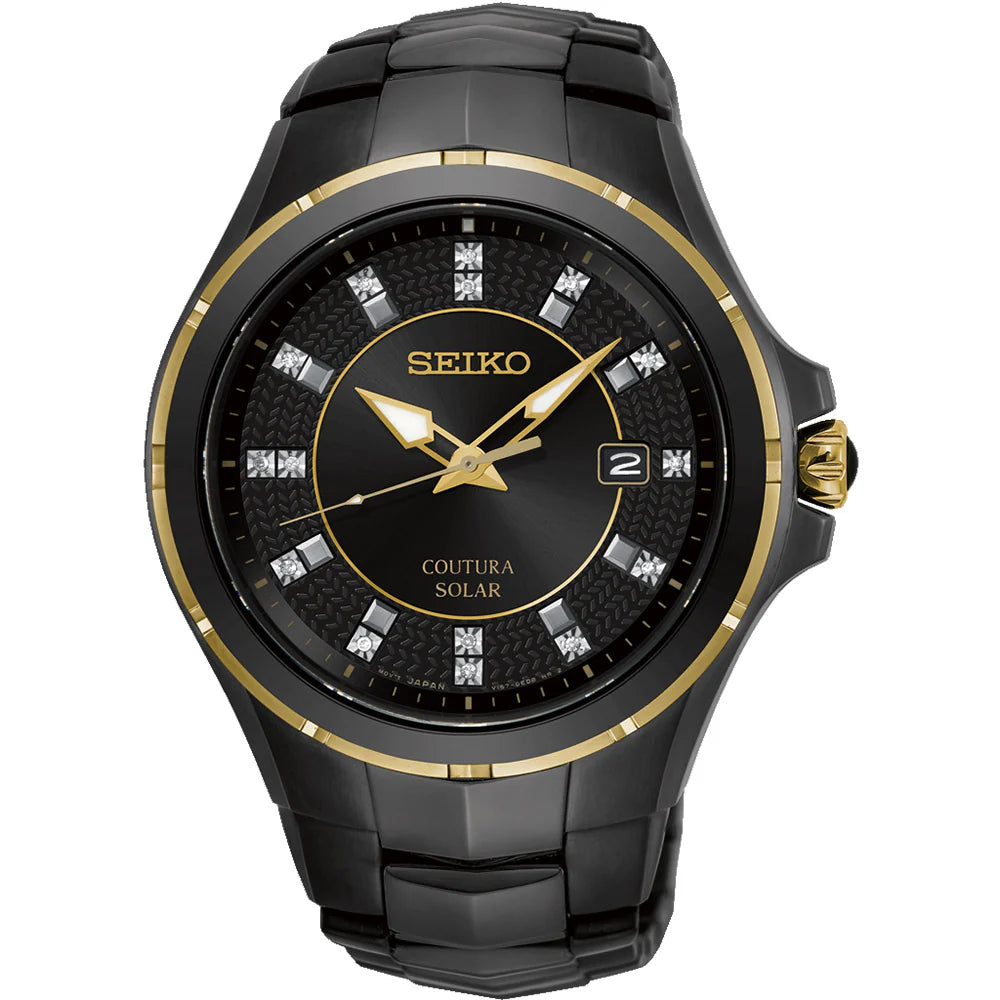 Seiko Coutura Gold & Black Tone Diamond Set Solar Mens Watch