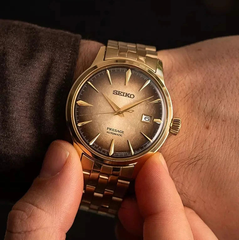 Seiko Presage Cocktail Time Half and Half Gold Tone Beer Inspired Watch Watch