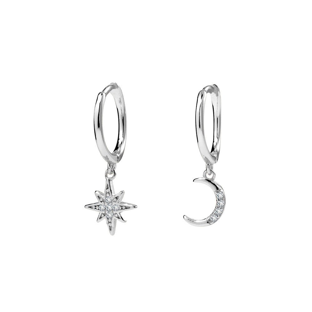 Celestial Moon and Star Huggie Earrings