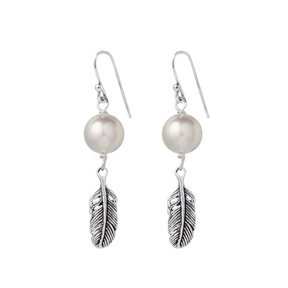Feather Pearl Drop Earrings