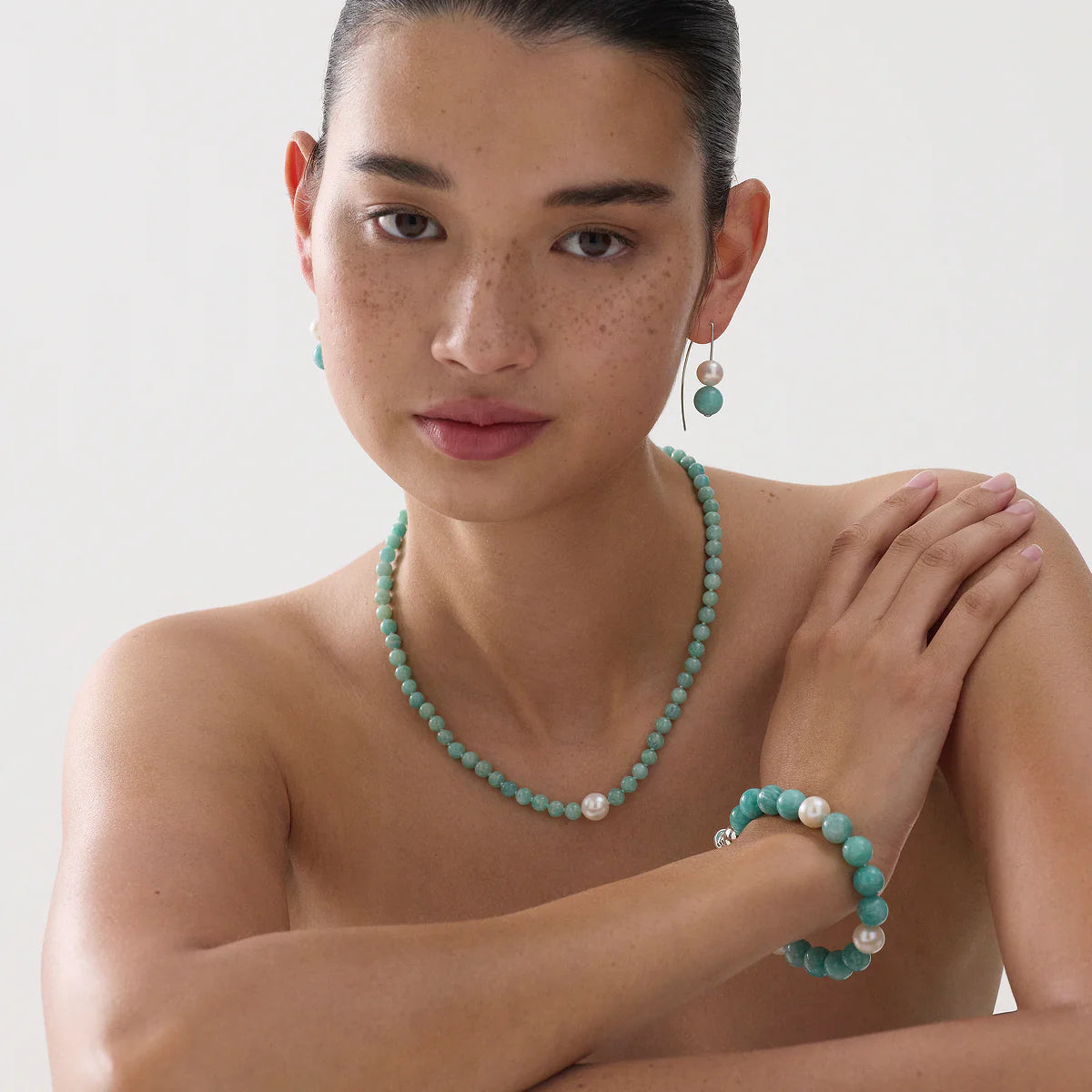 Amazonite & Pearl Beaded Necklace