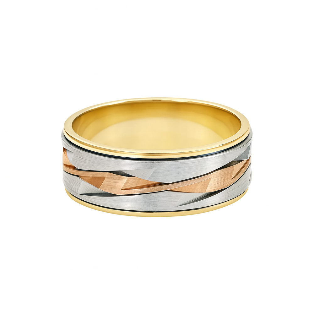 Oliver Tri-Tone 9ct Gold Mens Ring (Size X)