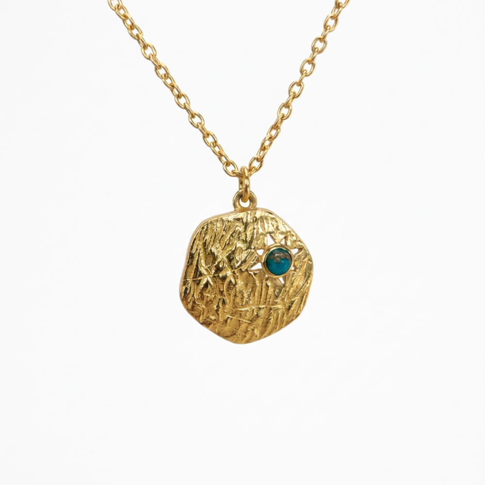 Turquoise Yellow Gold Plated Pendant Necklace