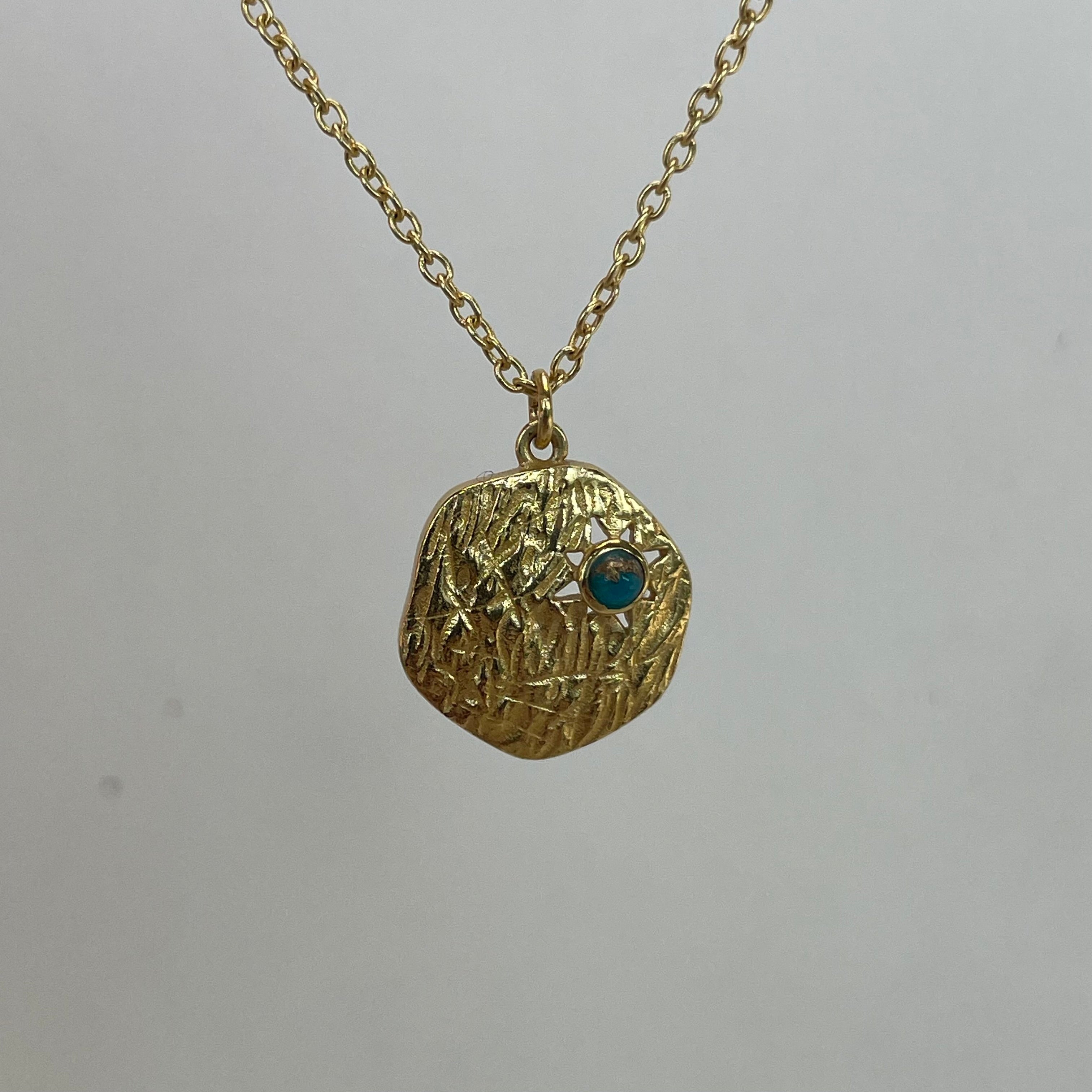 Turquoise Yellow Gold Plated Pendant Necklace