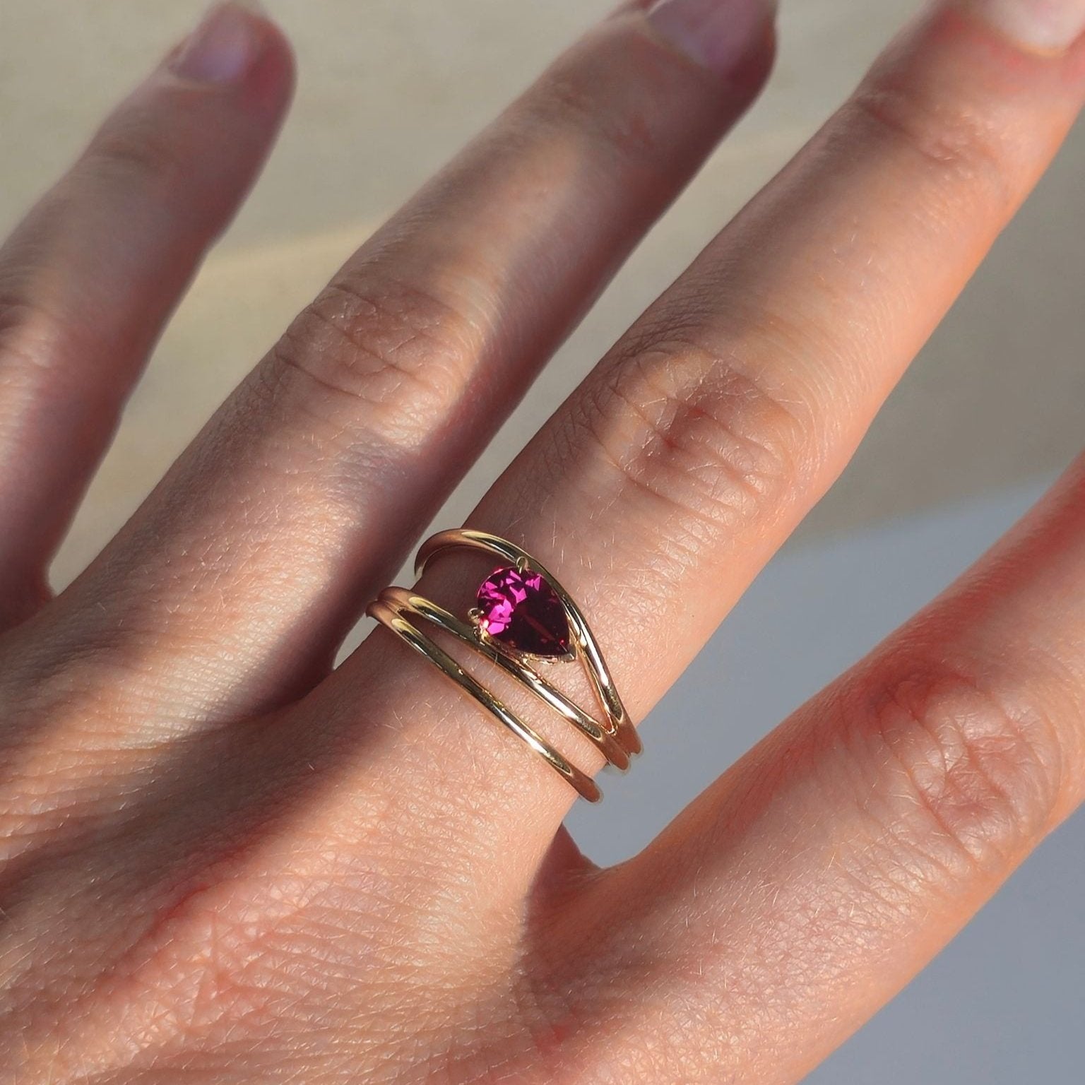 Three String Pear Garnet Ring