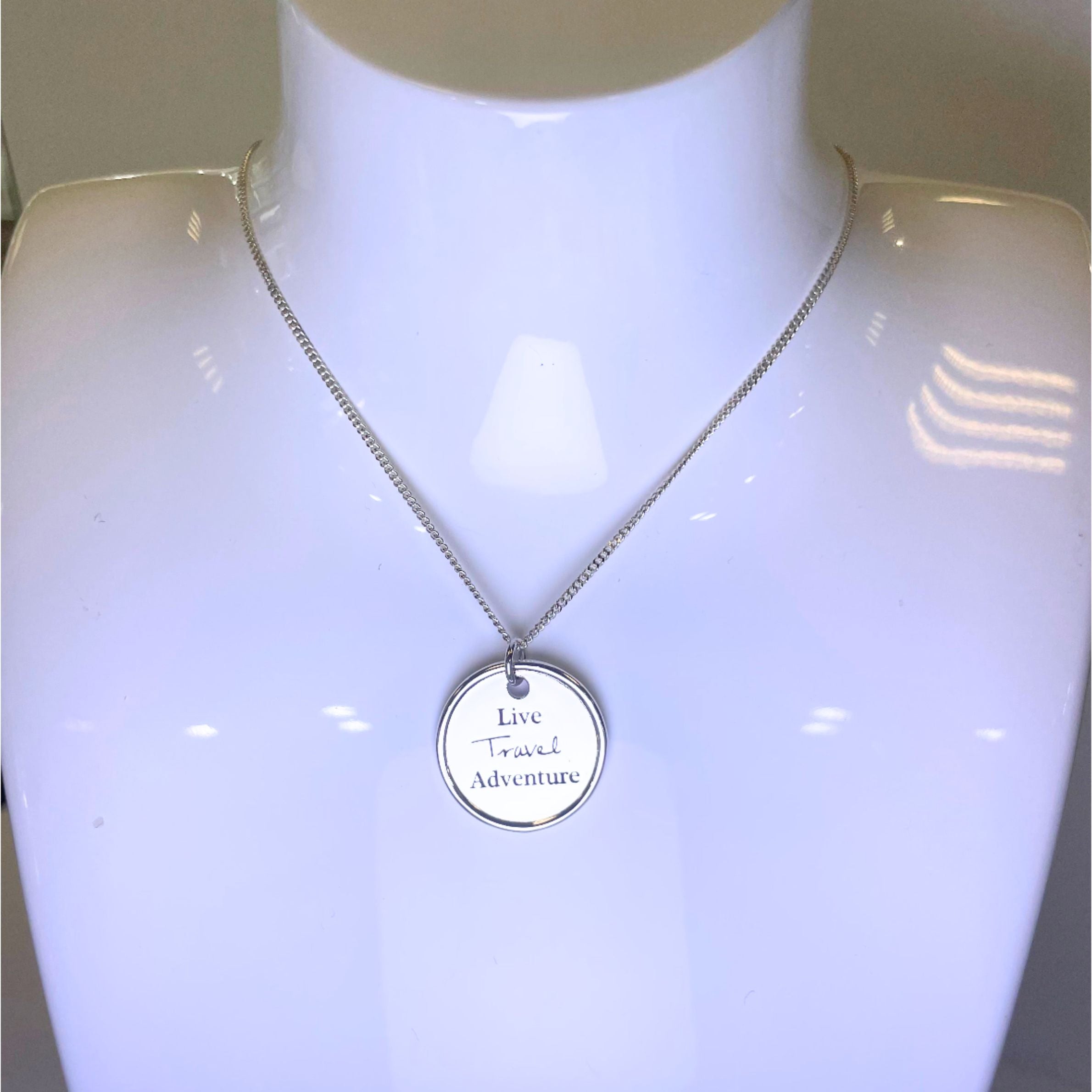 "Live Travel Adventure" Sterling Silver Pendant Necklace