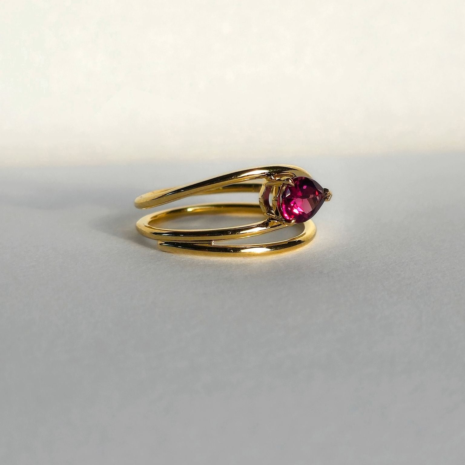 Three String Pear Garnet Ring