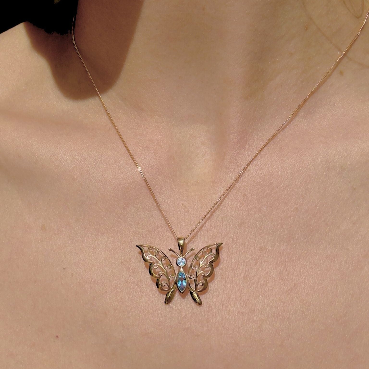 Blue Topaz Butterfly Pendant