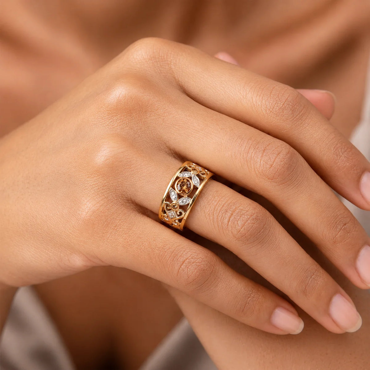 'Wild Daisy' 9ct Tri-Tone Gold Chocolate Diamond Ring