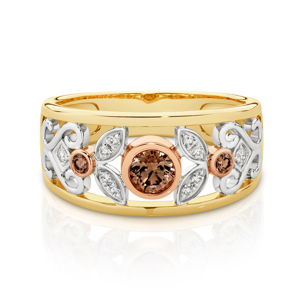 'Wild Daisy' 9ct Tri-Tone Gold Chocolate Diamond Ring